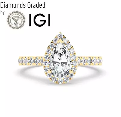 IGI 1 CT Solitaire Lab-Grown Pear Cut Diamond Engagement Ring 18K Yellow Gold • £1230