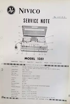 JVC - Nivico - 1351 - Portable Reel-to-Reel Tape Recorder - Service Manual • $15