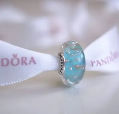 Authentic Pandora Mint Glitter Glass Murano Charm • £19.41