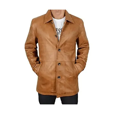 Vintage Brown Leather Coat Mens Fashion Winter Coats Brown Long Leather Coat • $176.12