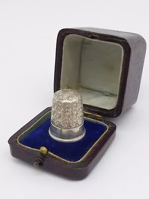 Lovely Antique Charles Horner Silver Thimble In Victorian Leather Case Box • £10.50