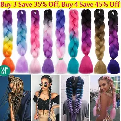 Colored Braids Jumbo Hair Extension Long Jumbo Fake Crochet Braiding Hair Ombre • £11.30