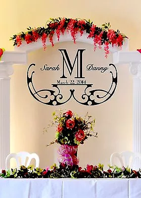 Elegant Wedding Monogram Custom Wall Vinyl Sticker Decal 22 H X 35 W • $45