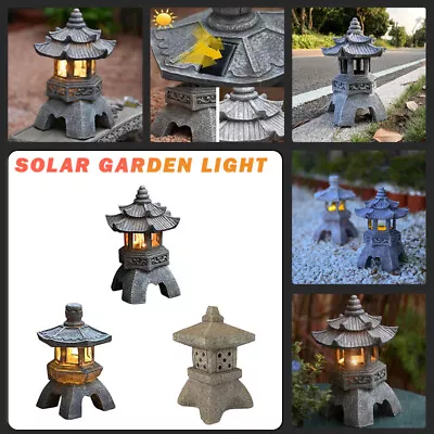 Handmade Craft Zen Ornament Tower Statue Solar Lamp Stone Pagoda Palace Lanterns • £18.78