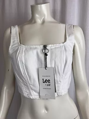 Lee X H&M White Denim Zip Front Crop Top Size UK 12 • £10