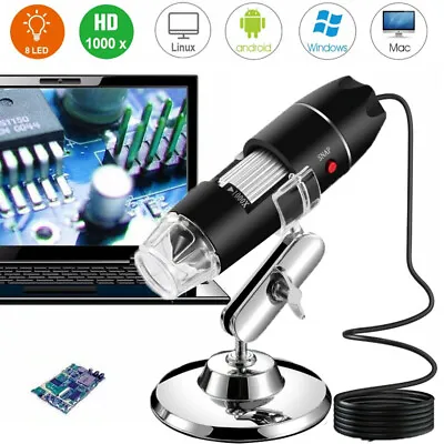 8LED 500X 1000X 10MP USB Digital Microscope Endoscope Magnifier Camera + Stand • $21.79