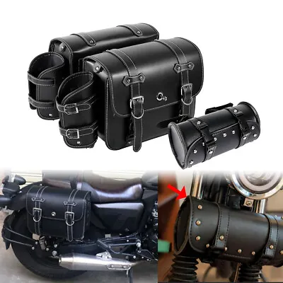 Motorcycle Saddle Bags & Tool Bag For Yamaha V Star 650 950 1100 1300 XVS Custom • $127.99