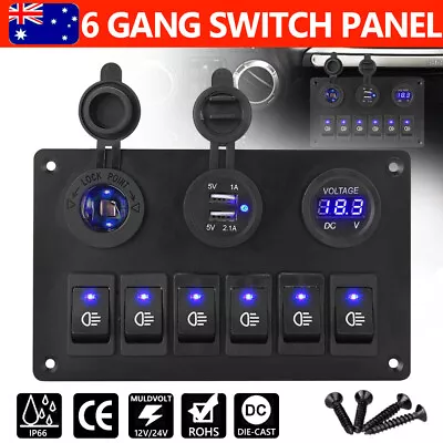 6 Gang 12V Switch Panel LED Rocker USB ON-OFF Toggle For Boat Marine Car Caravan • $28.95