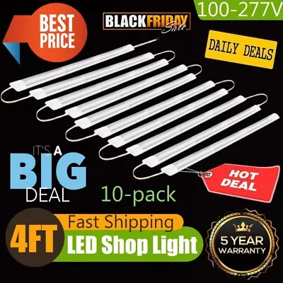 10x 4FT LED Batten Tube Shop Light 5000K White Workbench Garage Ceiling Lamp • $87.99