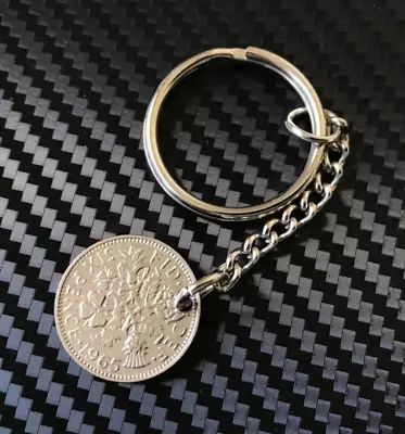 Vintage Genuine 1965 Six Pence Lucky Coil Keyring Souvenir Charm Queen Elizabeth • £4.29