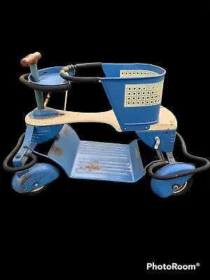 Original Vintage 1950s Taylor Tot Baby Stroller Walker Blue/White Wood Metal • $199