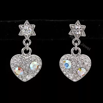 Clear AB Rhinestone Crystal Dangle Heart Earrings E237 • $7.99