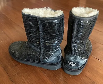 UGG Black SEQUIN WINTER BOOTS Size 1 US YOUTH • $30