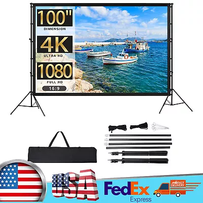 Projector Screen With Stand 100 Inch Portable 16:9 4K HD Movies Screen Carry Bag • $44.59