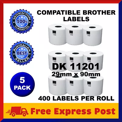 5 Rolls Compatible Brother DK11201 400 Address Labels 29x90mm QL570 QL700 QL1050 • $31.95