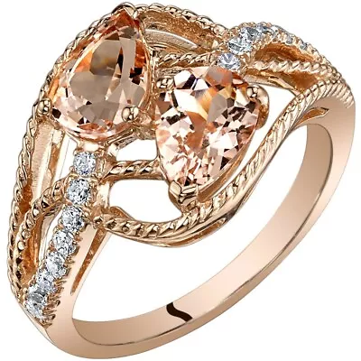 14K Rose Gold Two Stone Morganite Ring Pear Shape 1.50 Carats Sizes 5-9 • $290.99