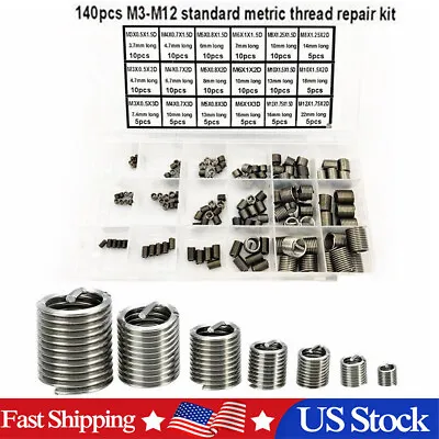 140 Pieces Stripped Thread Rethread Repair-Insert-Kit/Set Metric M3-M12 US New • $15.89