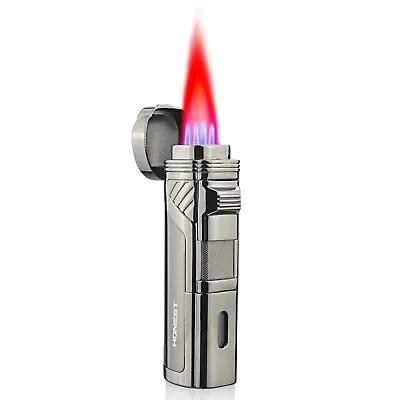 £13.99 • Buy Windproof Cigar Lighter Butane Torch With Punch 4 Jet Flame No Gas Refillable