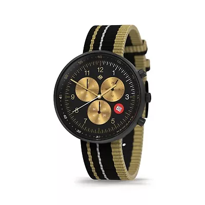 New Men's Stylish Wristwatch Chronograph Stop Watch Black Gold Designer Subdial • £39.99