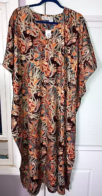 Nwt Sante Mumu 1x 2x 3x Kaftan Caftan House Dress Blue Orange Brown Gold Accents • $21.99