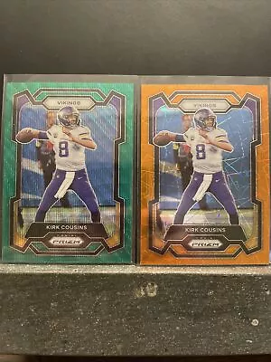 2023 Panini Prizm Vikings Kirk Cousins 2 Card Lot Green Wave Orange Lazer L106 • $1