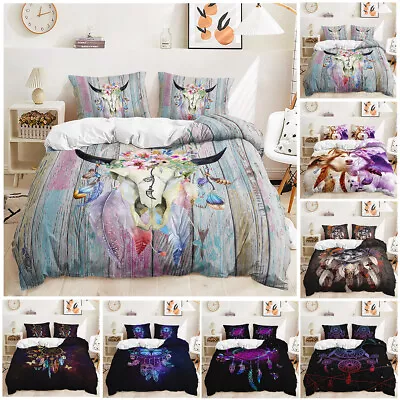 Feather Dreamcatcher Wolves Butterfly Animal Ethnic Doona Duvet Quilt Cover Set • $29.95