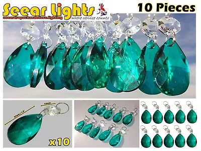 10 Peacock Green Chandelier Oval Cut Glass Crystals Drops Prisms Droplets Beads • £24.99