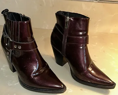 Gorgeous Ankle Boots Maroon Patent Leather  Booties Fashion Nova Sze 8.5 • $18