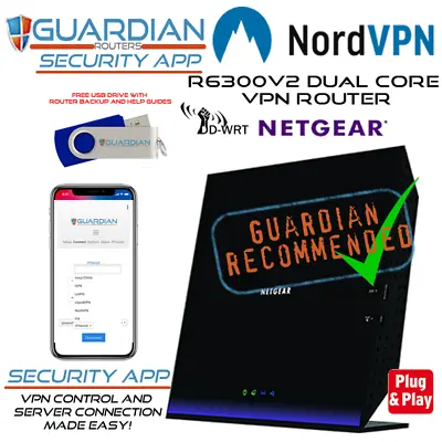 £164.97 • Buy Netgear R6300v2 Guardian APP VPN Router 1Yr Nord VPN - NO SUBSCRIPTION Required
