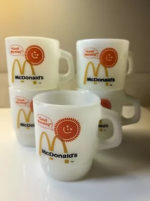 McDonalds Fire King Glass Coffee Mug Good Morning Anchor Hocking SET OF 5 • $75