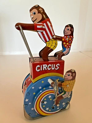 £26.76 • Buy Retro Tin Litho Monkey Circus  Three Monkeys At The Circus  Wind-up Toy