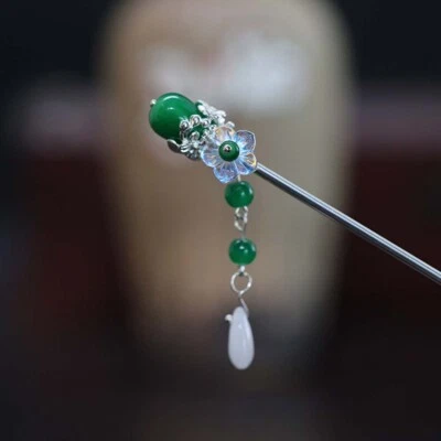 $3.84 • Buy Tassel Imitation Jade Metal Hairpins Hanfu Headdress Hair Chopsticks Hair Fork
