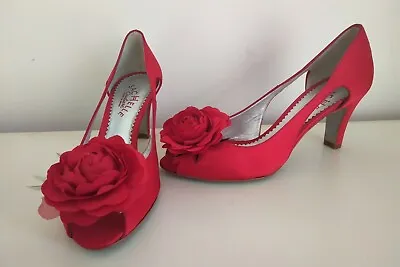 SACHELLE COUTURE Peep Toe Heeled Shoes Red Made In Spain UK 6 NEW RRP £125 • £49