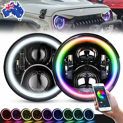 2x 7inch RGB LED Projector Headlights Halo Angel Eye Bluetooth APP For GQ PATROL • $134.45