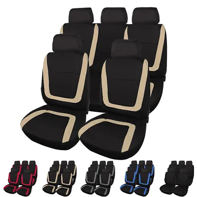 Full Set Universal Car Seat Covers Front Rear Row Cushion Steering Wheel Cover • $25.99