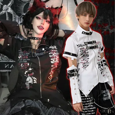 Visual Kei PUNK Sharp Love Studded Tuxedo Zipper Shirt W/ Arm Warmers JJ2425 • $59.80