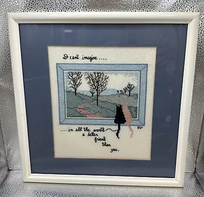 Framed CrossStitch D Morgan Cat Design  I Can't Imagine... A Better Friend 12x12 • $44.95