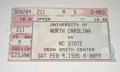 2/4/95 NC State / UNC North Carolina Ticket Stub Wallace Stackhouse Dean Smith • $22.49