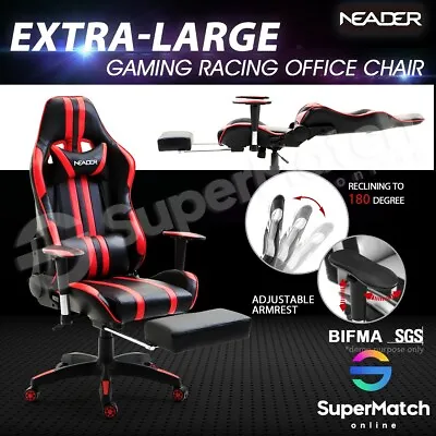 $179.59 • Buy Ergonomic Gaming Racing Recliner Chair XL Office Chair PU Leather W/Footrest Red