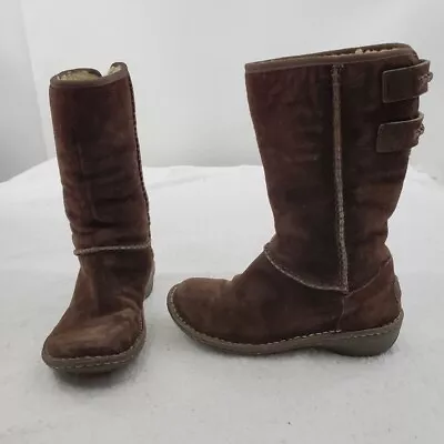 UGG Boots 5 Haywell Brown Suede Leather Winter Shearling Sheepskin Buckle  • $29.99