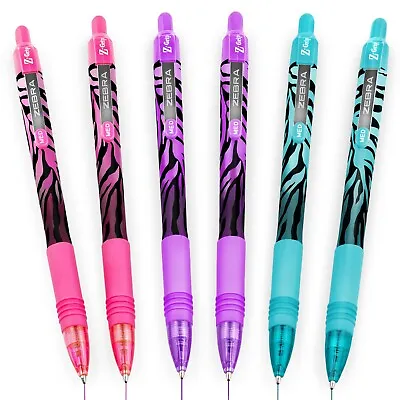 6 X Zebra Z-Grip Smooth Ballpoint Pen-Funky Flame Stripe Barrel-Blue/Pink/Violet • £4.99