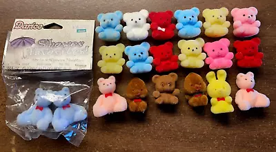Lot Of 20 Vintage Mini Flocked Fuzzy 1  Craft Toy Teddy Bears Ducks Miniatures • $22.99