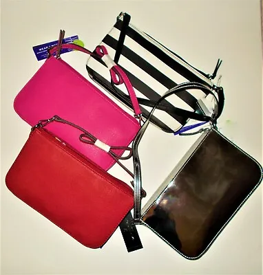 Purse Handbag Faux Leather Red Silver Stripe Pink Crossbody 9  New Orig $50 • $29.95