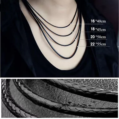  Black Coffee Brown  Braided Pu Leather  Cord Necklace Stainless Steel Clasp • £1.19