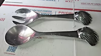 Vintage 1993 Pewter Mariposa Shell Salad Serving Fork & Spoon Utensil Set/2 • $15