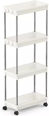 $13 • Buy Slim 4 Tier Slide-Out Storage Cart Organizer Rack Shelf With Wheels, White