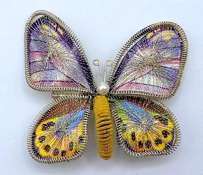 B4-598 Vintage Brooch Gold Tone Pin 2  Purple Butterfly Animal • $4.99