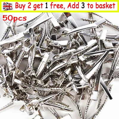 £4.52 • Buy 50Pcs Small Medium Lot Silver Crocodile Alligator DIY Bow Blank Hair Clips
