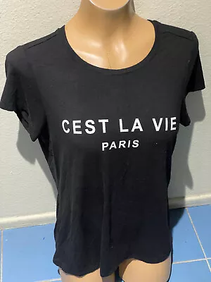 C'est La Vie Paris Graphics Black Tee T-Shirt - Women's Sz M • $8.19