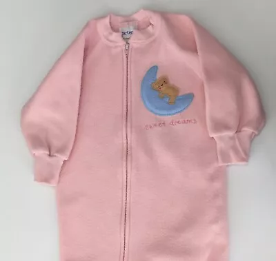 Vintage Carter’s Fleece Footed Pajamas Pink Blue Moon Sleeping Bear Sweet Dreams • $14.99